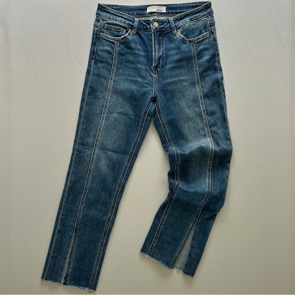 Vervet Dark Wash Straight Leg Jeans Split Ankle Size 27